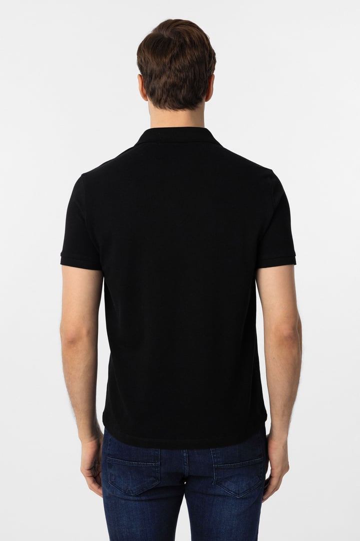 Siyah Slim Fit Düz Polo Yaka Tişört