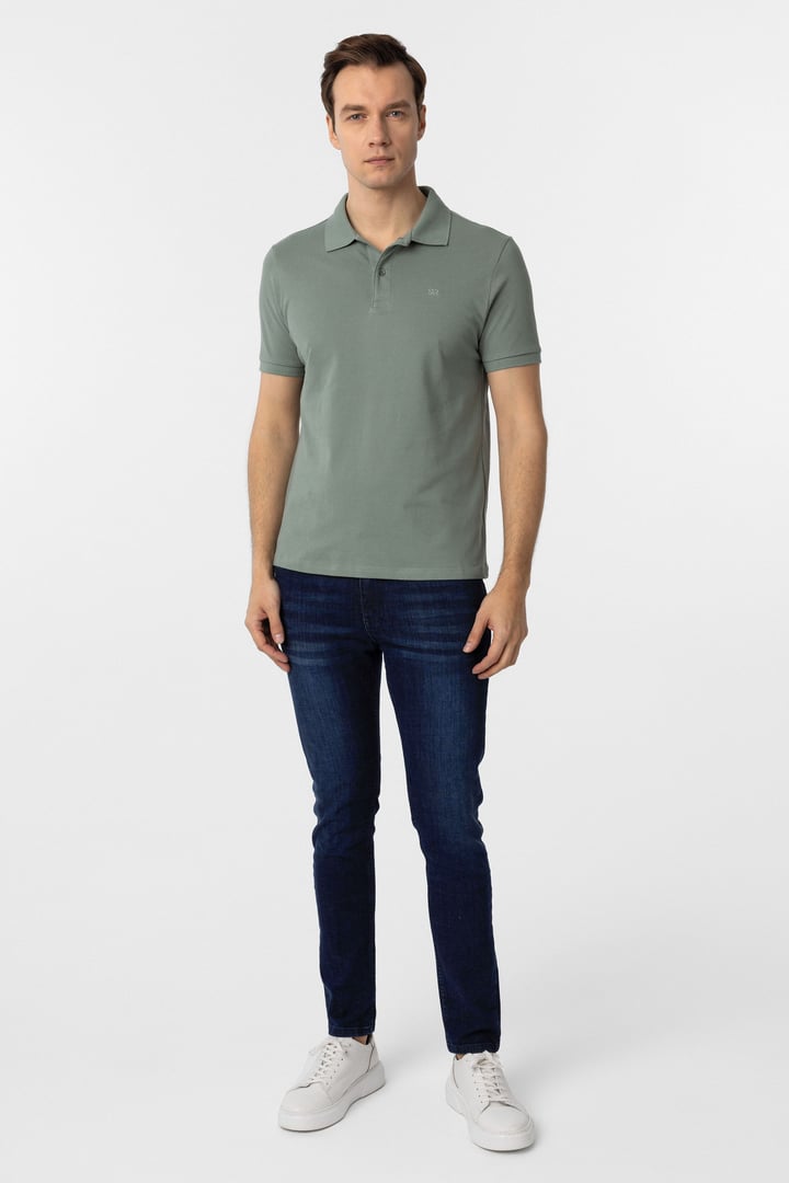 Su Yeşili Slim Fit Düz Polo Yaka Tişört