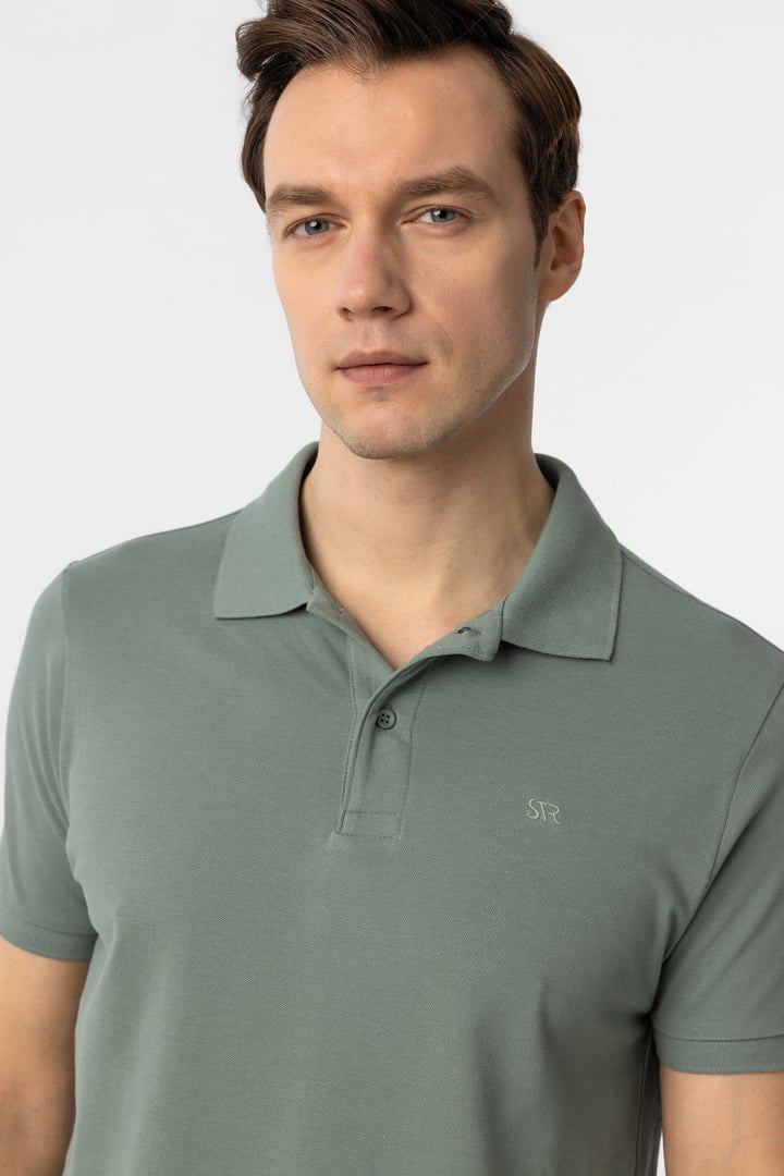 Su Yeşili Slim Fit Düz Polo Yaka Tişört