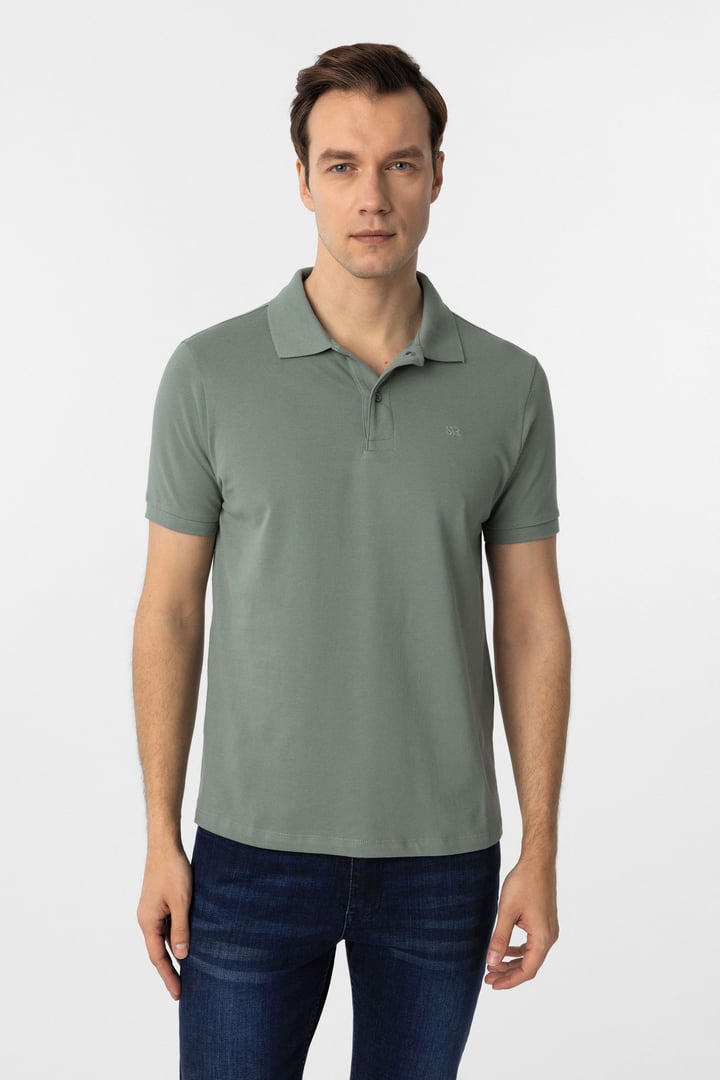 Su Yeşili Slim Fit Düz Polo Yaka Tişört