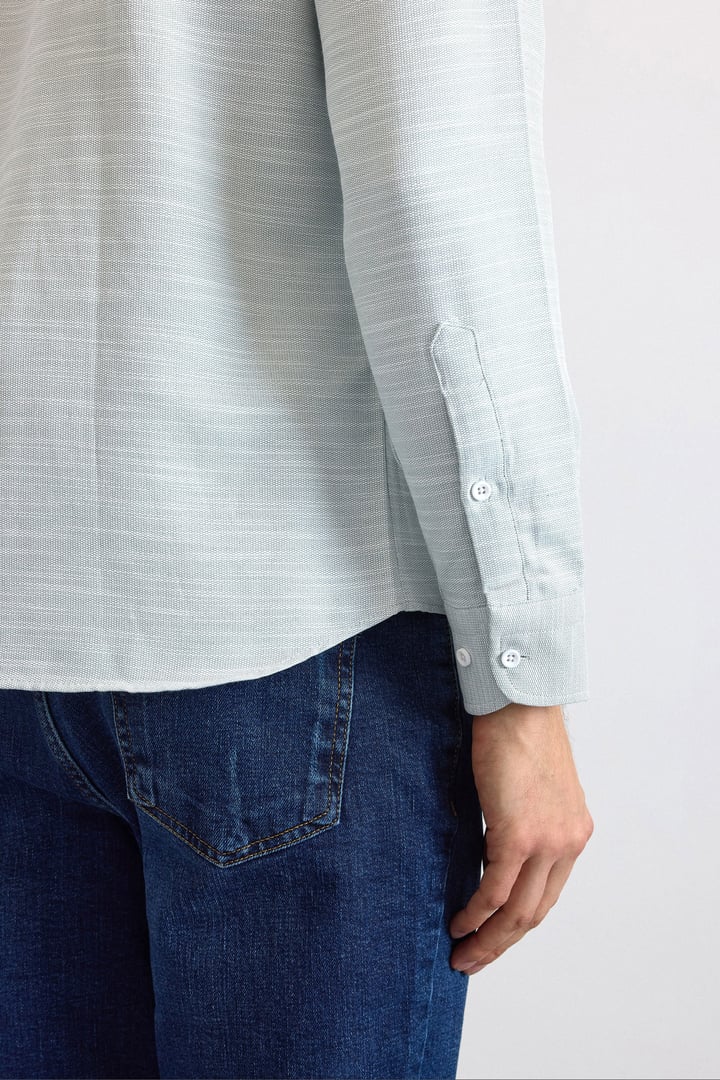 Su Yeşili Slim Klasik Yaka Düz Cepsiz Düğmeli Uzun Kollu Standart Casual Gömlek