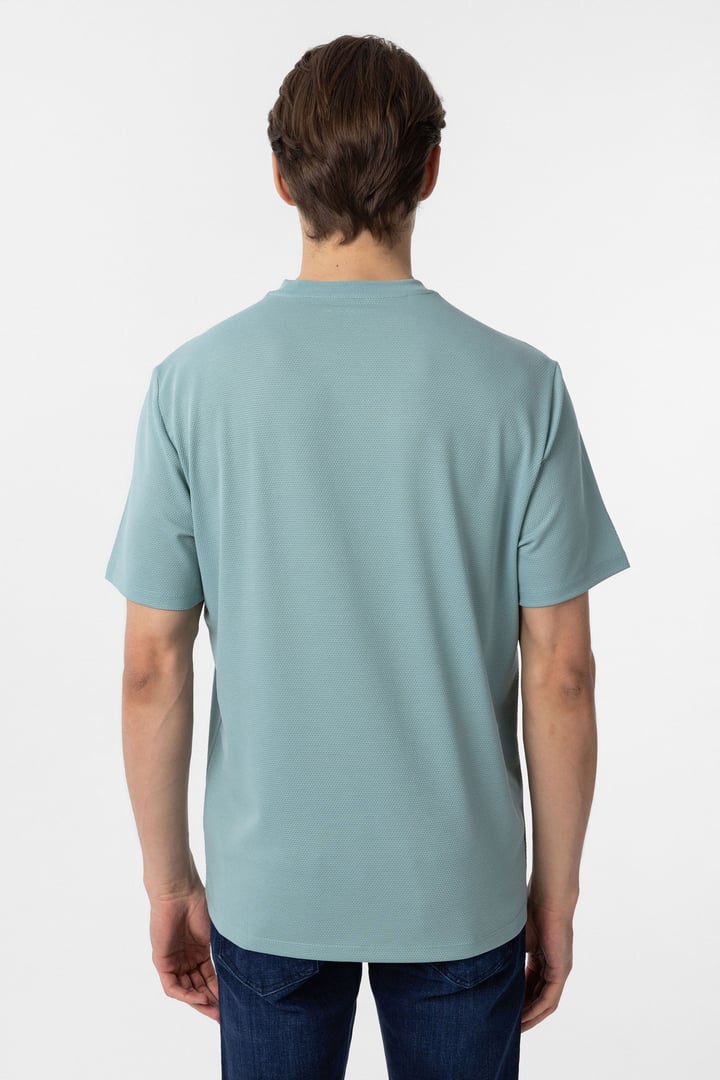 Yeşil Slim Fit Armürlü Bisiklet Yaka Tişört