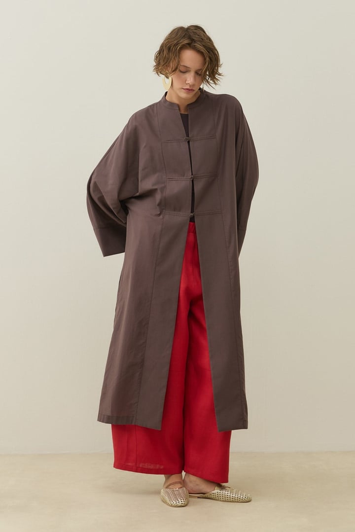Acı Kahve Hakim Yaka Uzun Vual Kimono