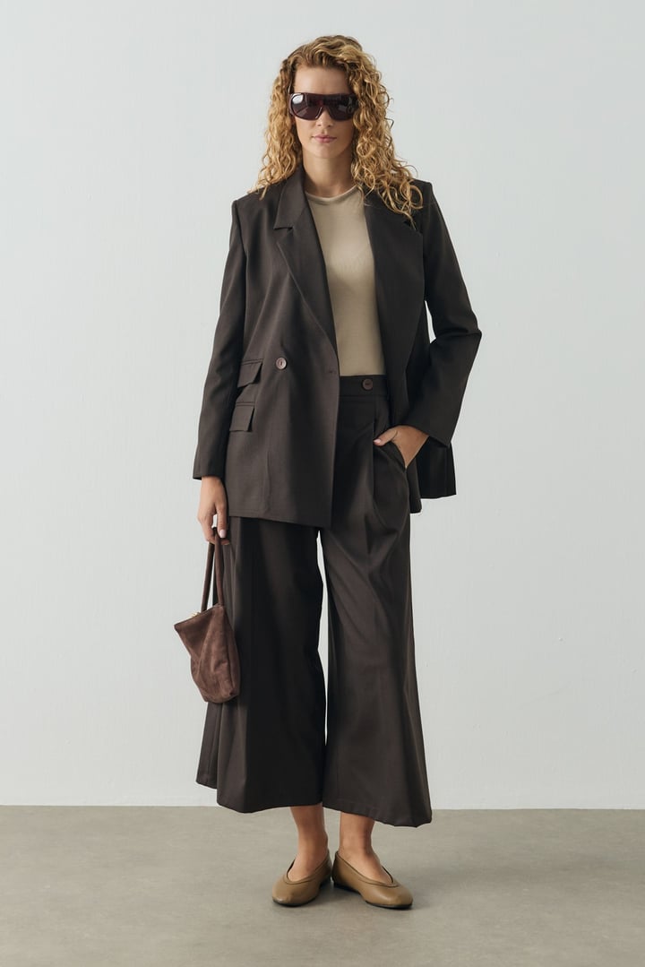 Acı Kahve Multi Cep Detaylı Kruvaze Blazer