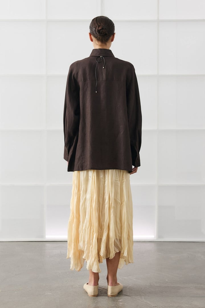 Acı Kahve Oversize Basic Keten Gömlek