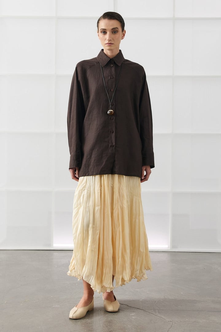 Acı Kahve Oversize Basic Keten Gömlek