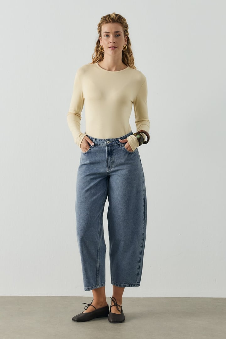Açık Mavi Barrel Fit Kot Pantolon