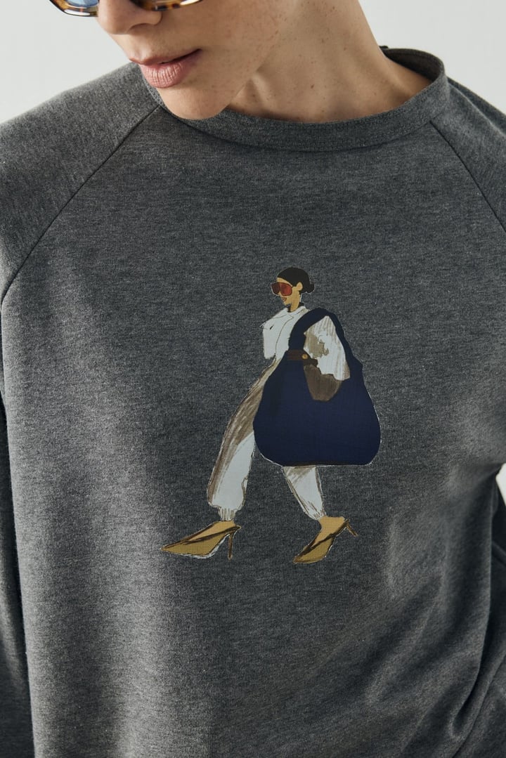 Antrasit Molene Big Bag Girl Baskılı Uzun Kol T-shirt