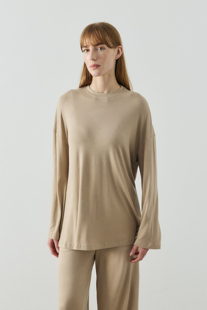 Bej Oversize Uzun Kol Basic Body