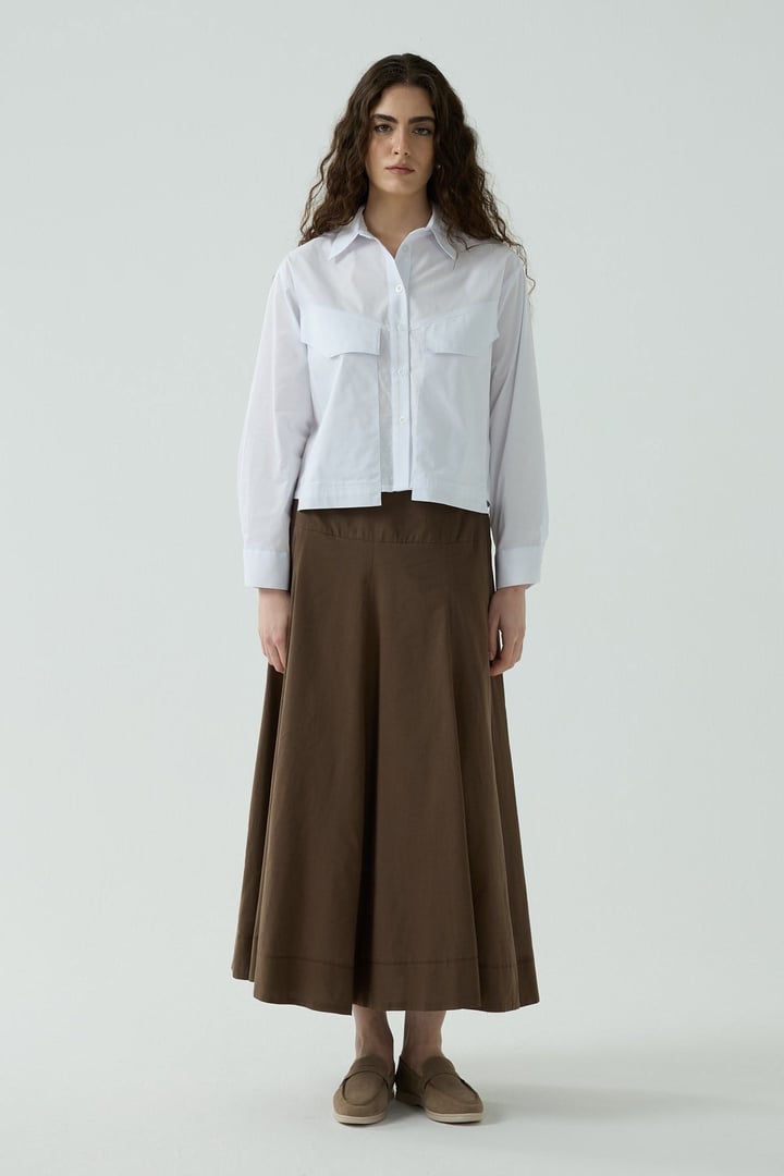 Beyaz Çift Cepli Mini Poplin Gömlek