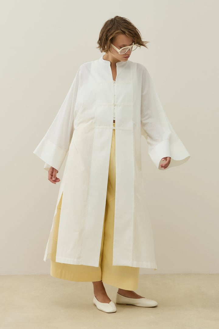 Beyaz Hakim Yaka Uzun Vual Kimono