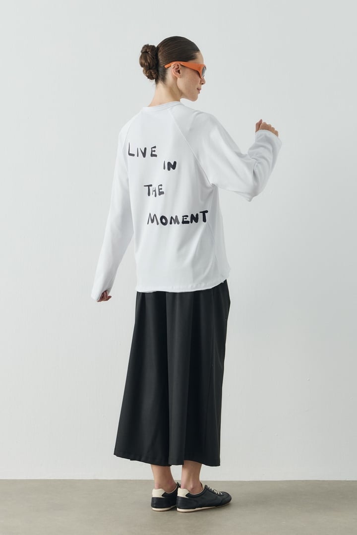 Beyaz Live In The Moment Baskılı Uzun Kol T-shirt