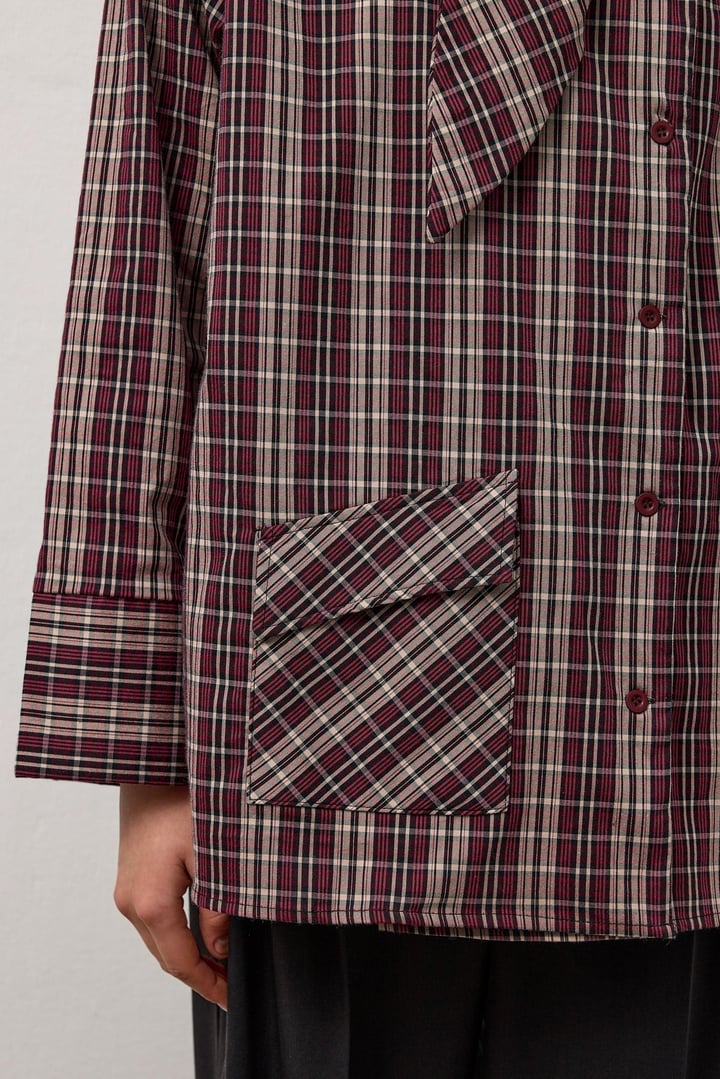 Bordo Ekose Desen Yaka Detaylı Gömlek