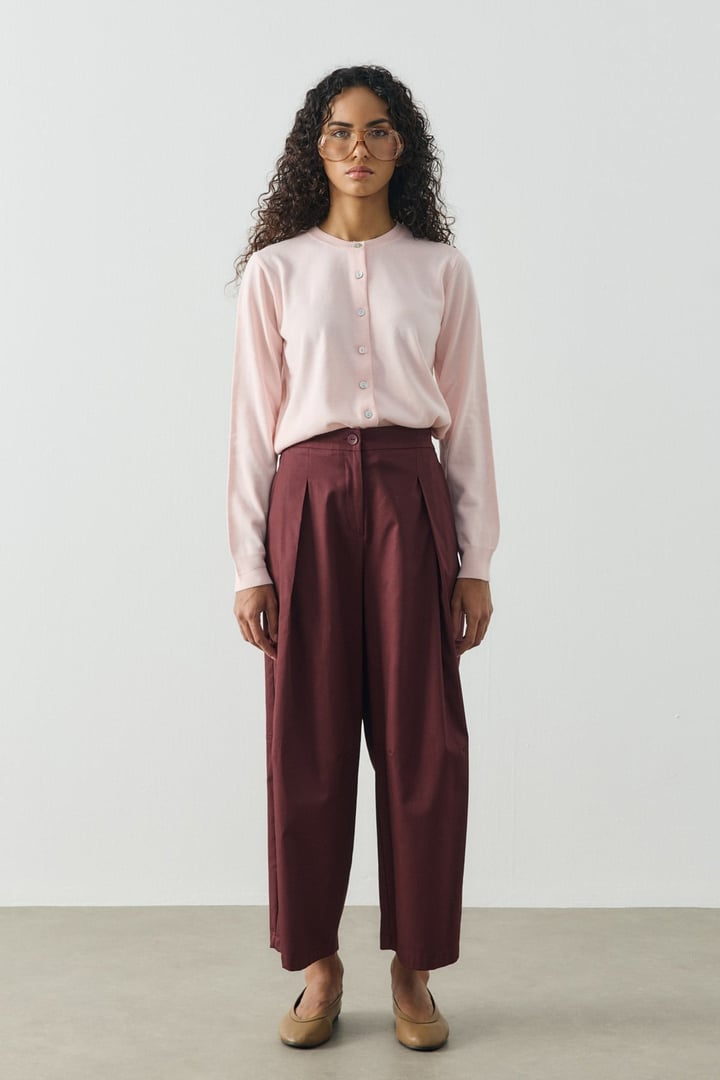 Bordo Pile Detaylı Crop Boy Gabardin Pantolon