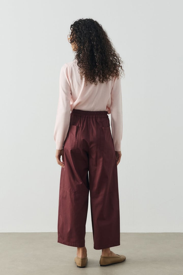 Bordo Pile Detaylı Crop Boy Gabardin Pantolon
