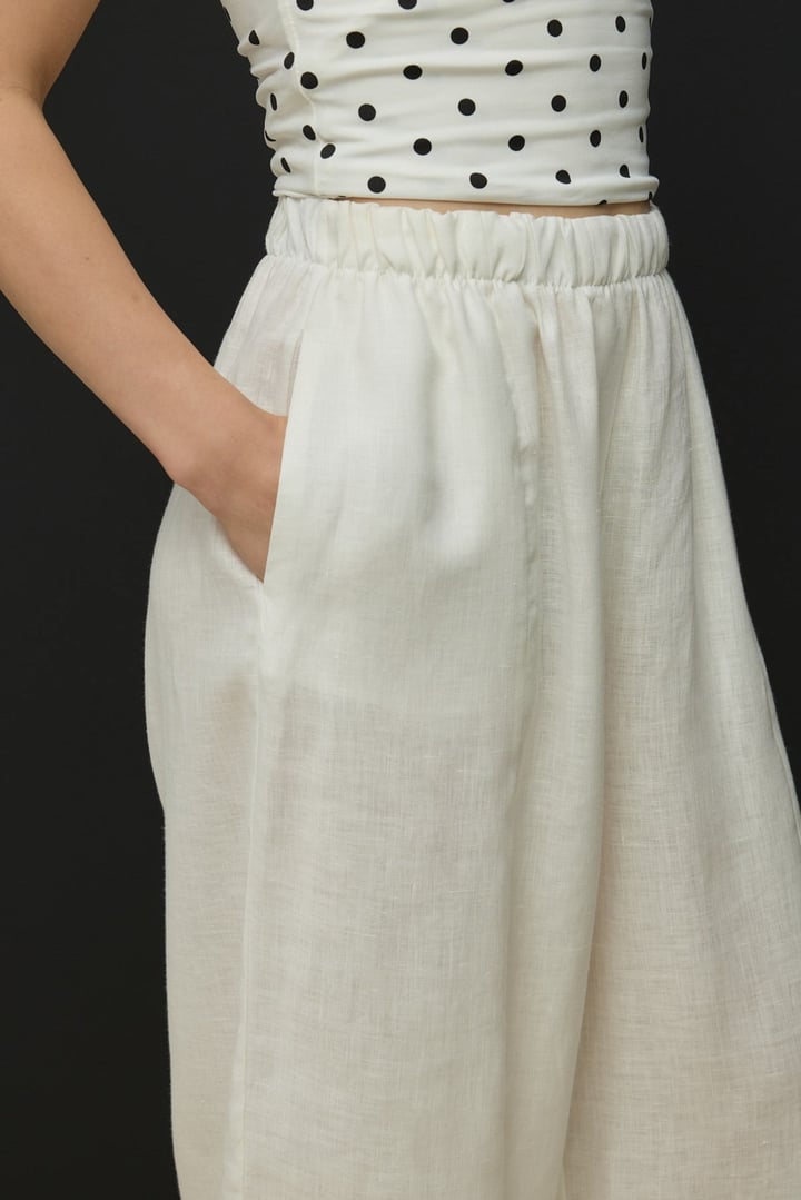 Ekru Barrel Fit Keten Pantolon