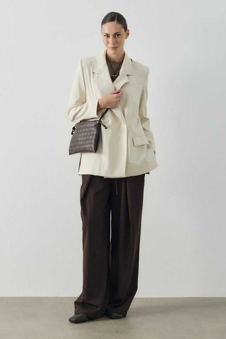 Ekru Multi Cep Detaylı Kruvaze Blazer