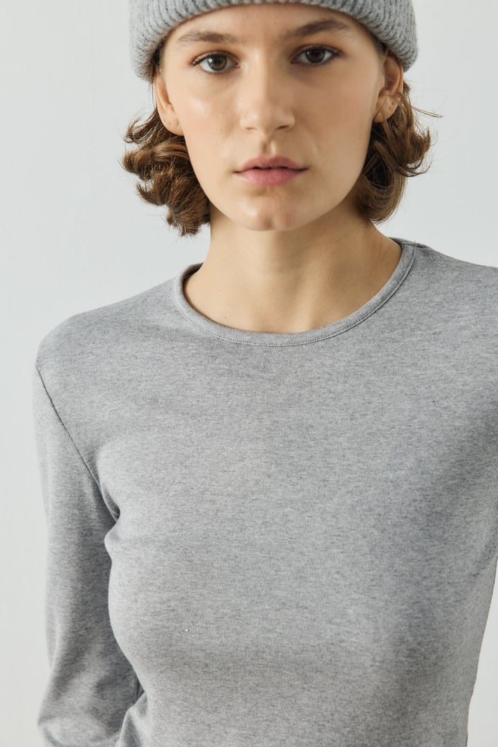 Gri Basic Uzun Kollu Body
