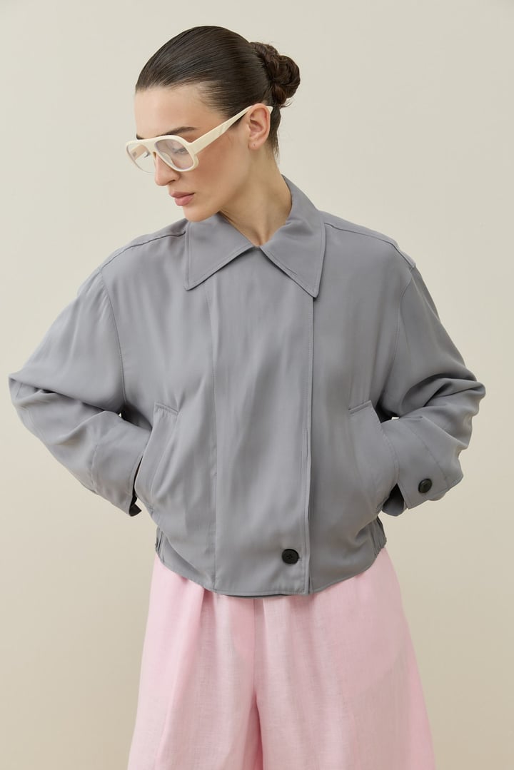 Gri Mini Bomber Ceket