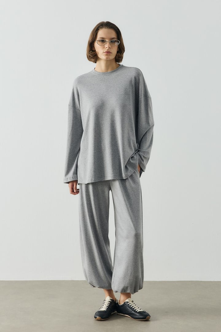Gri Oversize Uzun Kol Basic Body