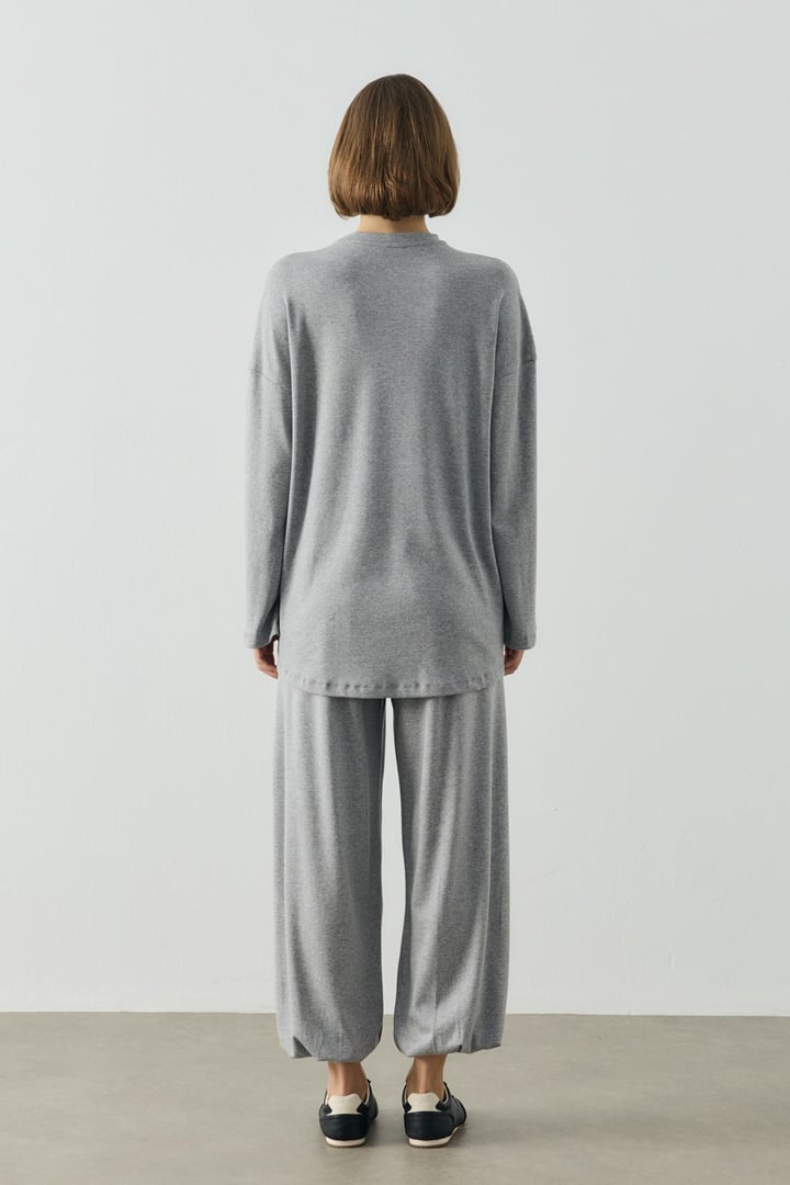Gri Oversize Uzun Kol Basic Body