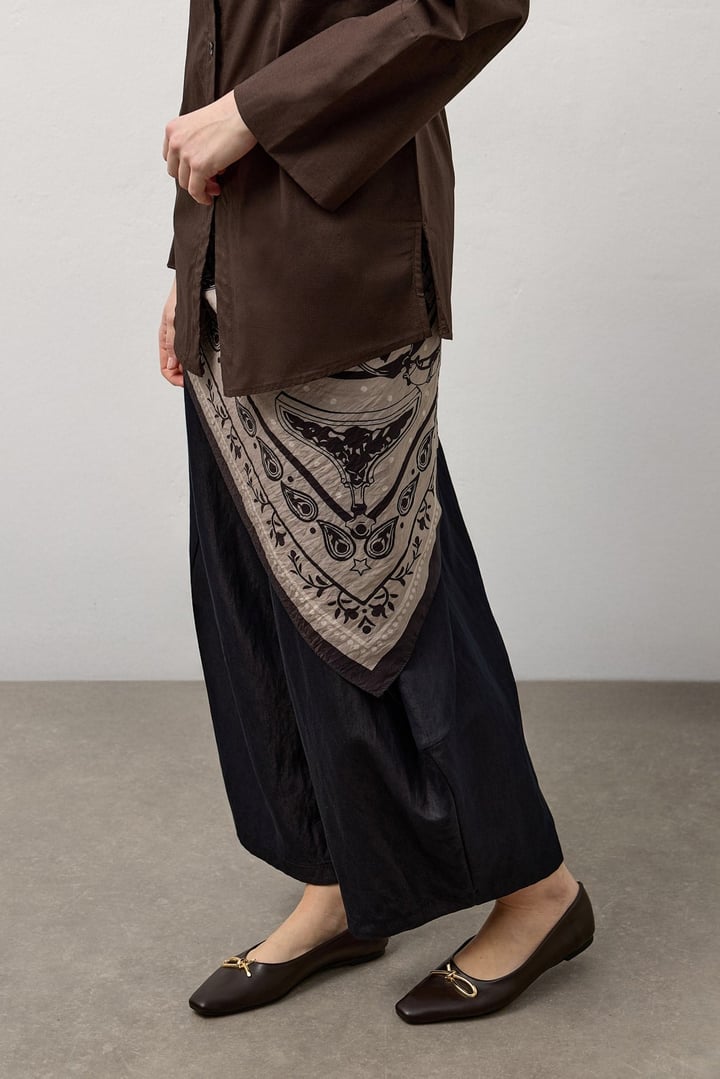 Kahverengi Pensli Fitted Poplin Gömlek