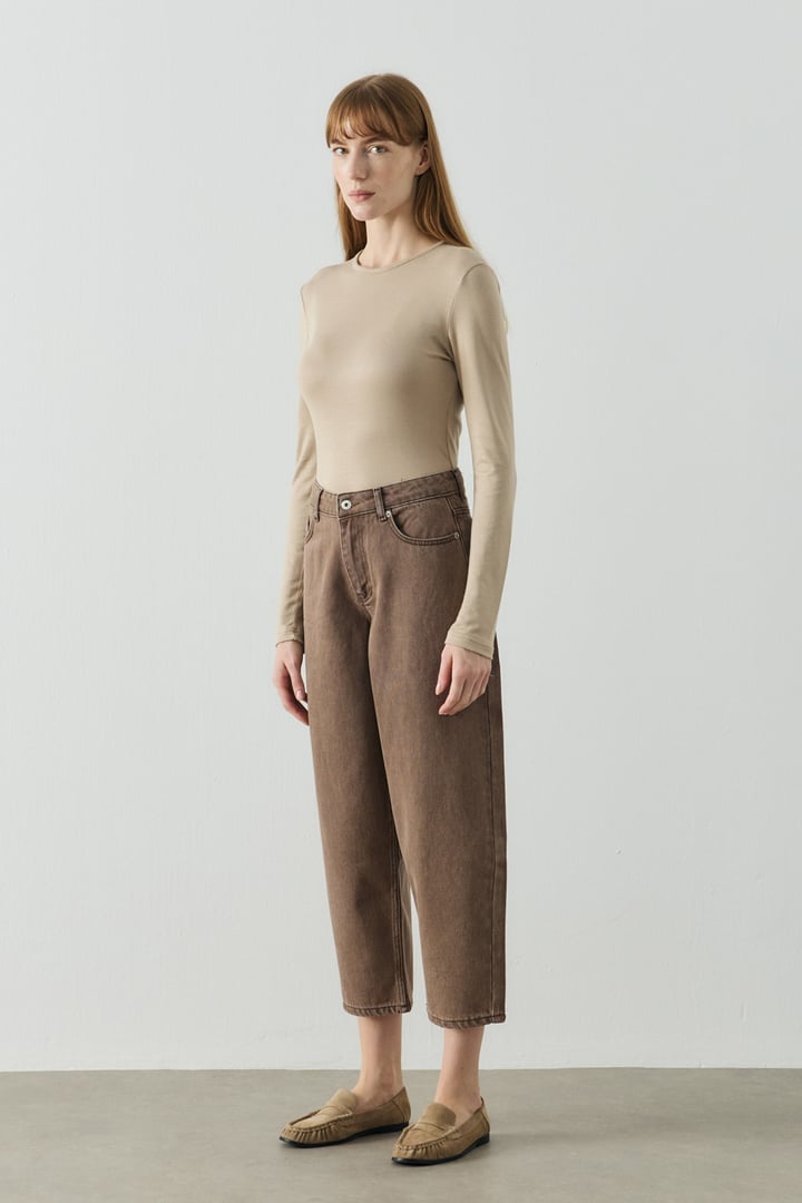Karamel Barrel Fit Kot Pantolon