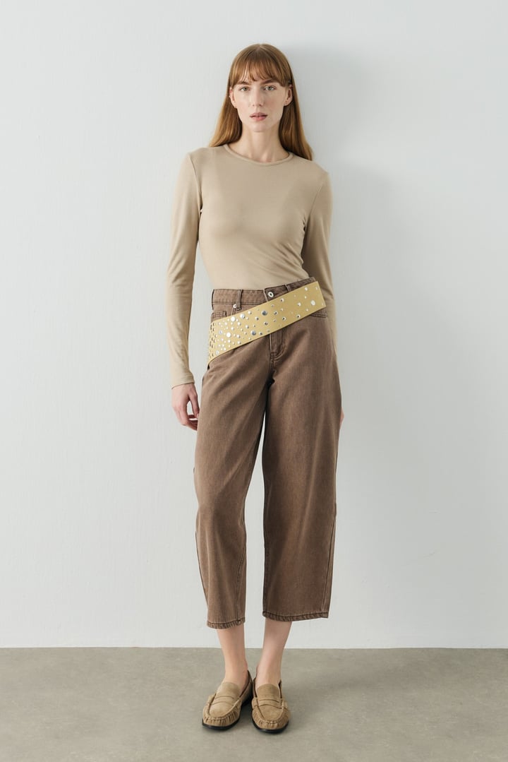 Karamel Barrel Fit Kot Pantolon
