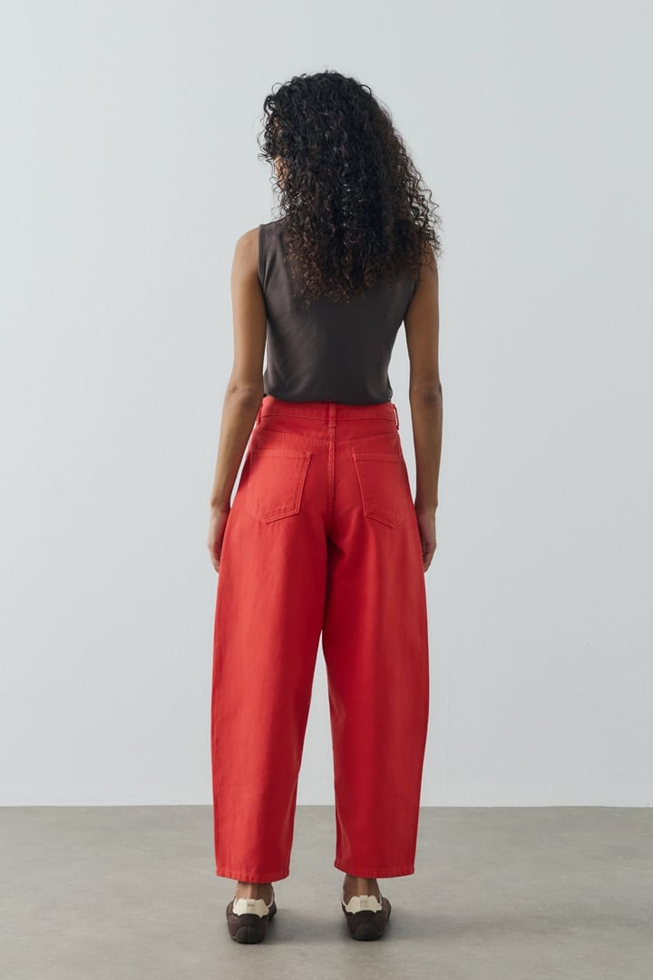 Kırmızı Barrel Fit Kot Pantolon