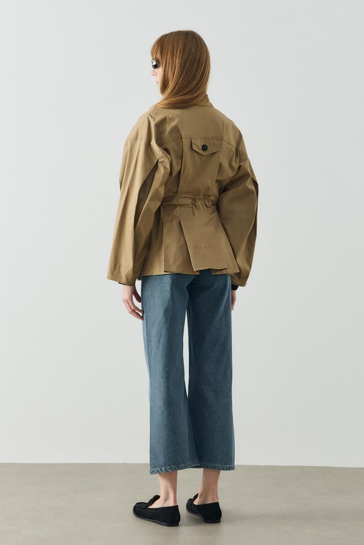 Koyu Camel Maksi Cep Detaylı Gabardin Ceket