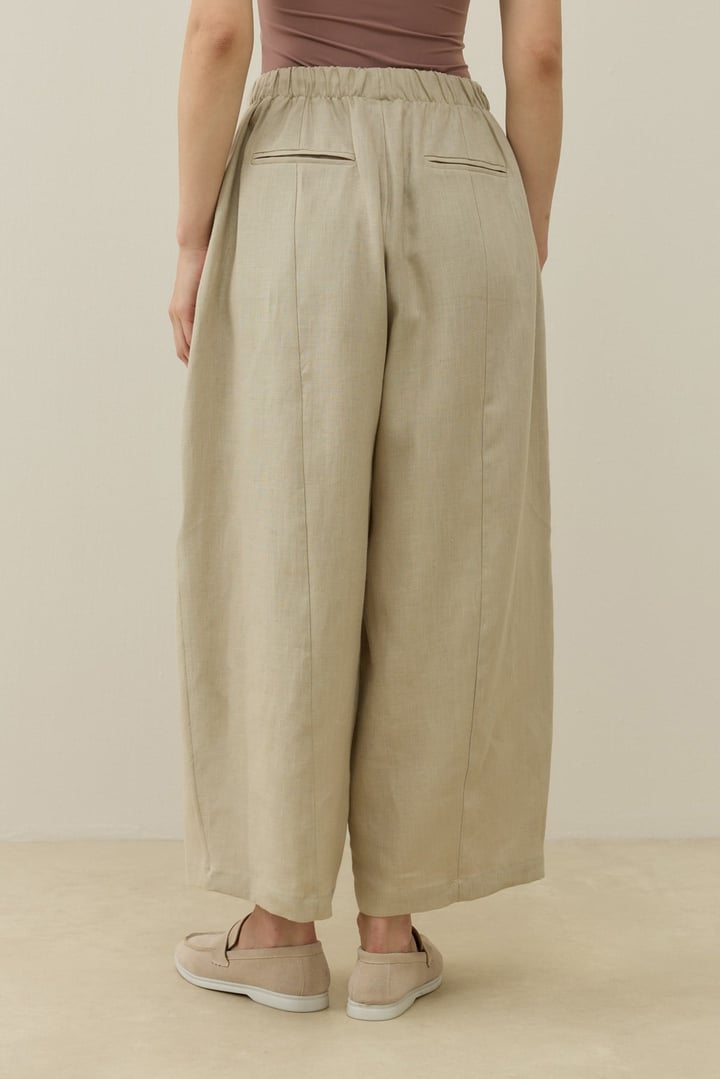 Natürel Barrel Fit Keten Pantolon