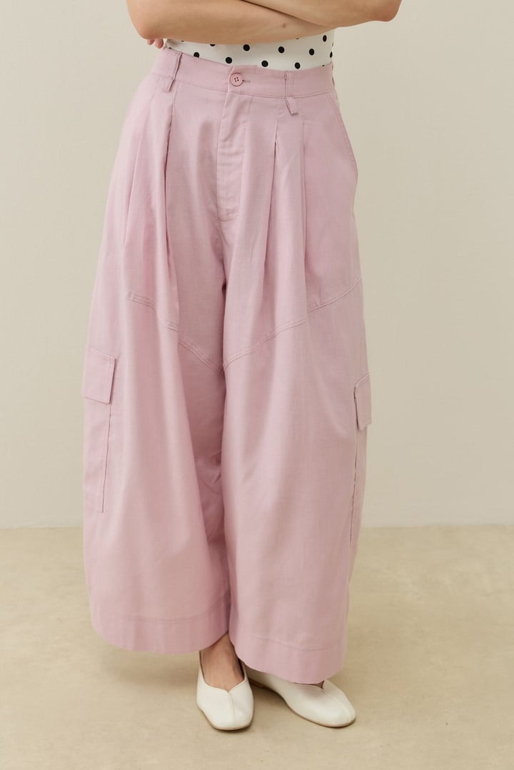 Pembe Kargo Cepli Crop Keten Pantolon