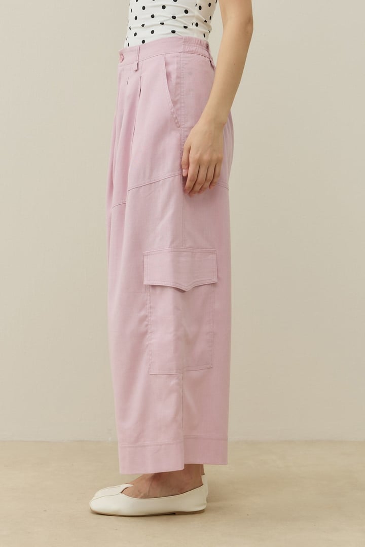 Pembe Kargo Cepli Crop Keten Pantolon