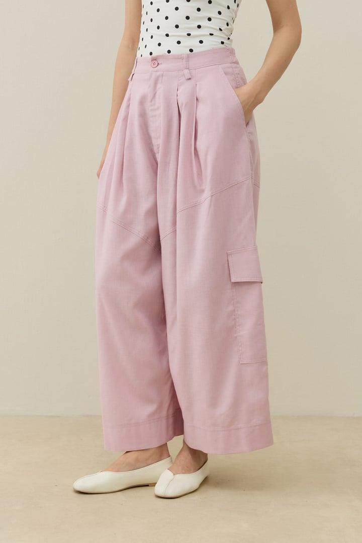 Pembe Kargo Cepli Crop Keten Pantolon