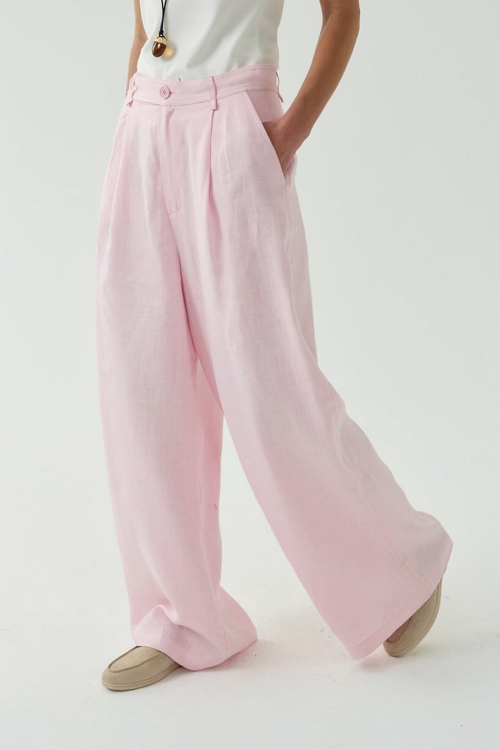 Pembe Keten Palazzo Pantolon