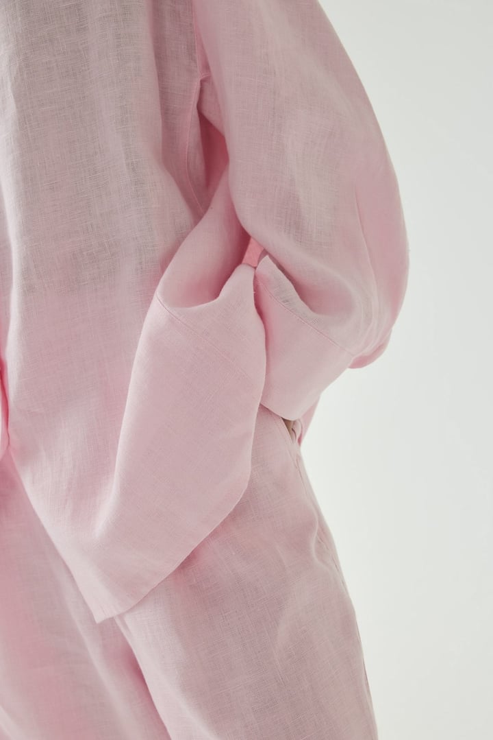 Pembe Oversize Basic Keten Gömlek