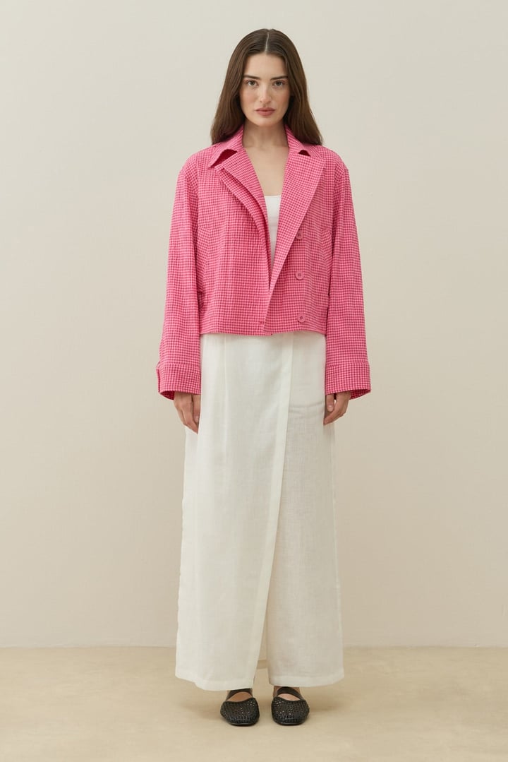Pembe Pötikare Desenli Mini Bomber Ceket