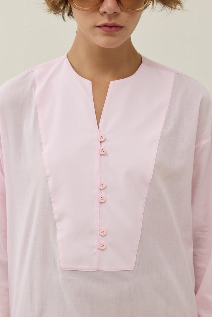 Pembe Yarım Patlı Vual Gömlek