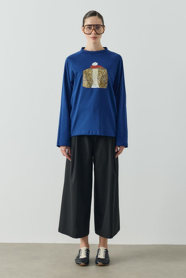 Saks Mavisi Molene Leopard Girl Baskılı Uzun Kol T-shirt