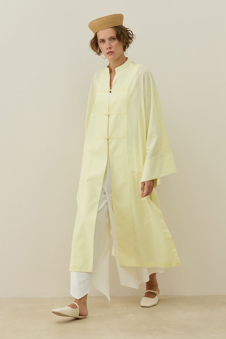 Sarı Hakim Yaka Uzun Vual Kimono