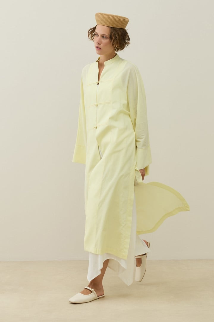 Sarı Hakim Yaka Uzun Vual Kimono