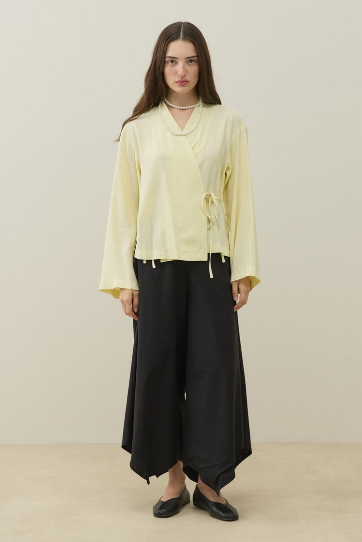 Sarı Kruvaze Bağlamalı Mini Kimono