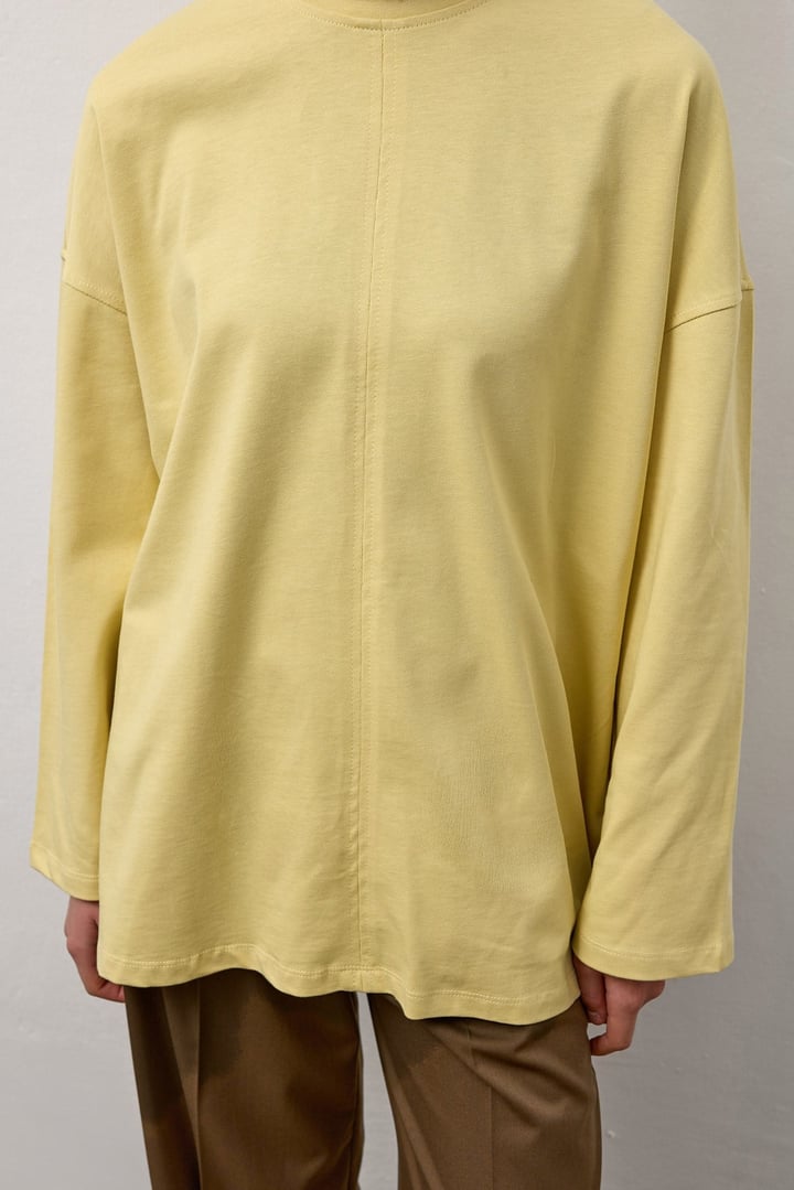 Sarı Oversize Kesim Uzun Kollu Basic T-Shirt