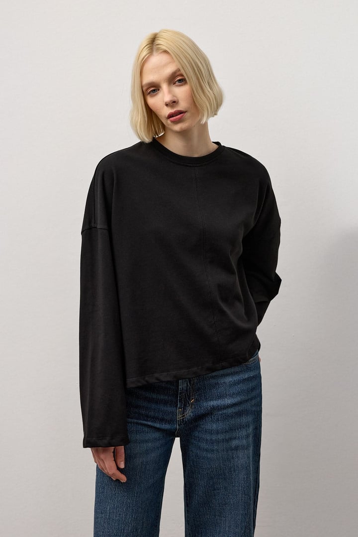 Siyah Dikiş Detaylı Bisiklet Yaka Basic T-Shirt