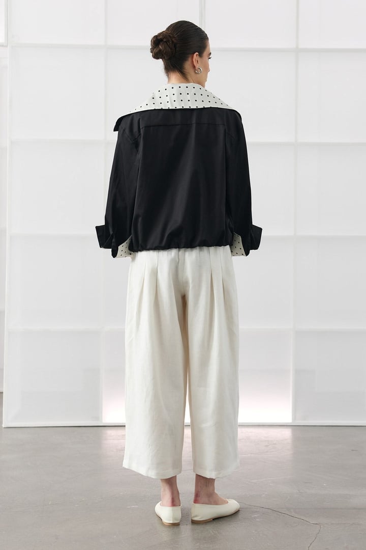 Siyah Puantiye Garnili Poplin Gömlek