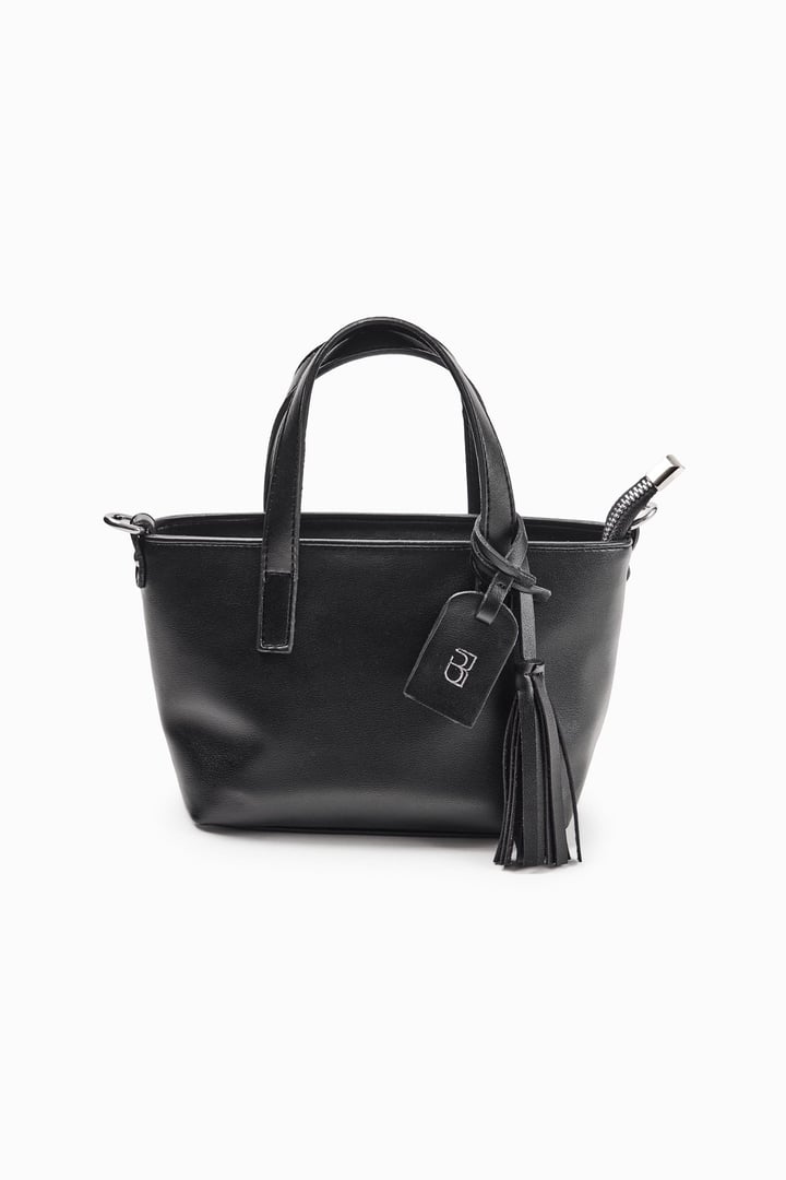 Siyah Püskül Detaylı Mini Tote Çanta