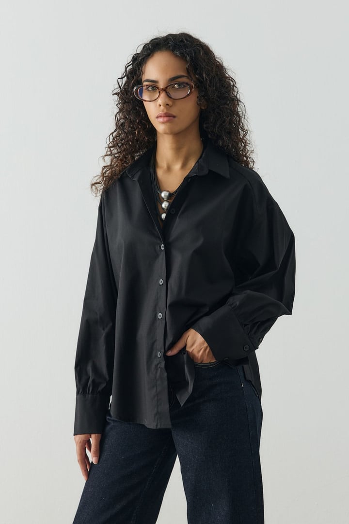Siyah Relaxed Fit Basic Gömlek