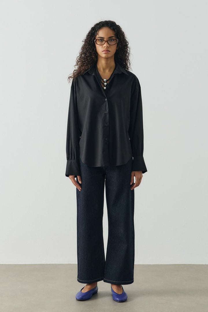 Siyah Relaxed Fit Basic Gömlek