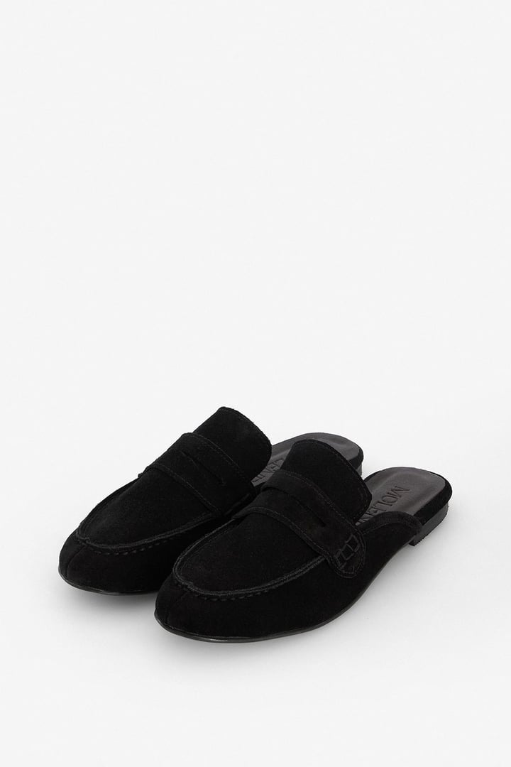 Siyah Süet Bantlı Loafer Terlik