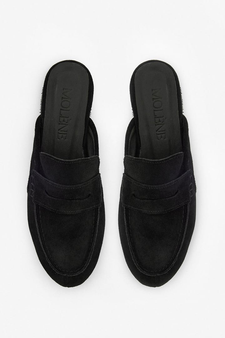 Siyah Süet Bantlı Loafer Terlik